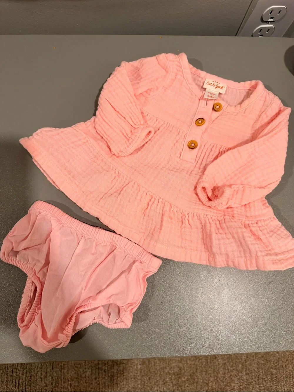 Cat & Jack Pink Gauze Ruffle Dress with Matching Diaper Cover